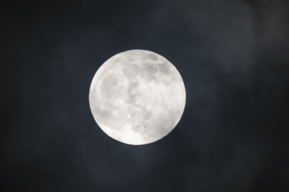 a full moon in a dark sky with clouds