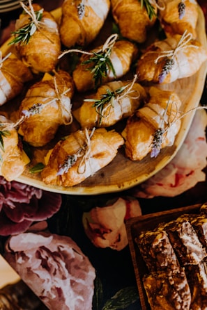 a platter of pastries on a table