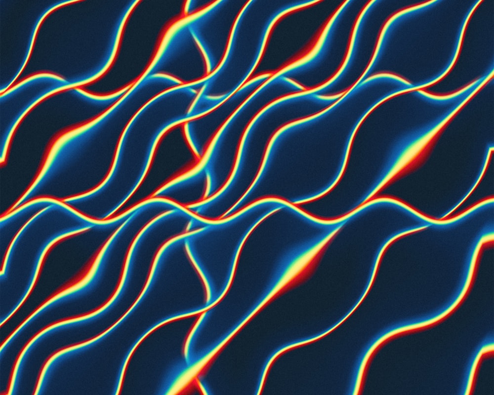 a blue and red background with wavy lines