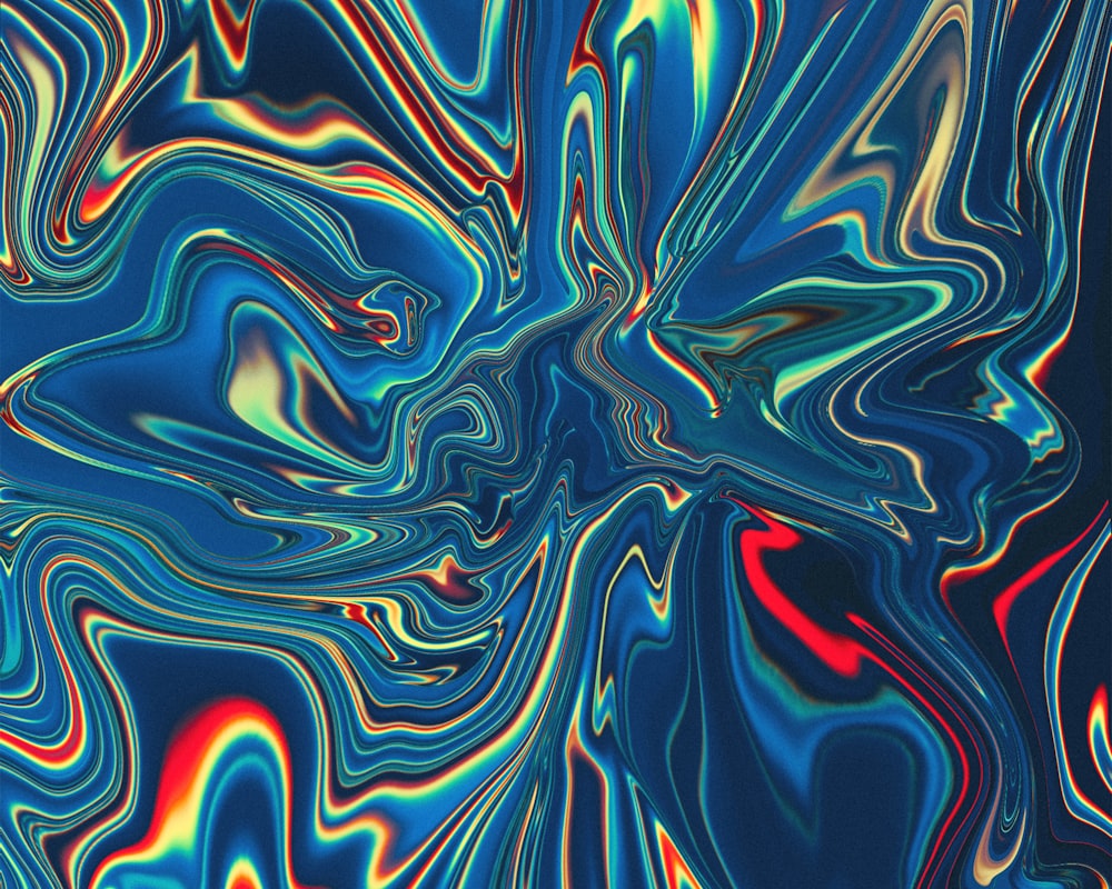 a blue and red background with a swirly design