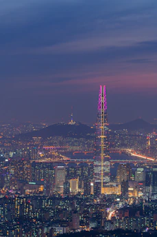 a view of a city at night from the top of a hill