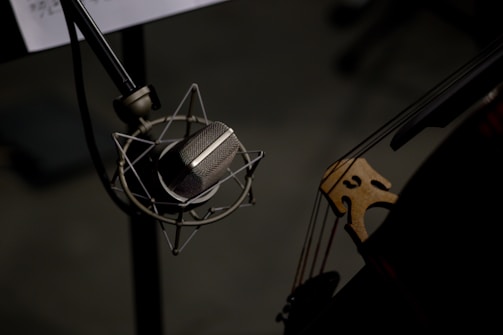 a close up of a microphone and a guitar