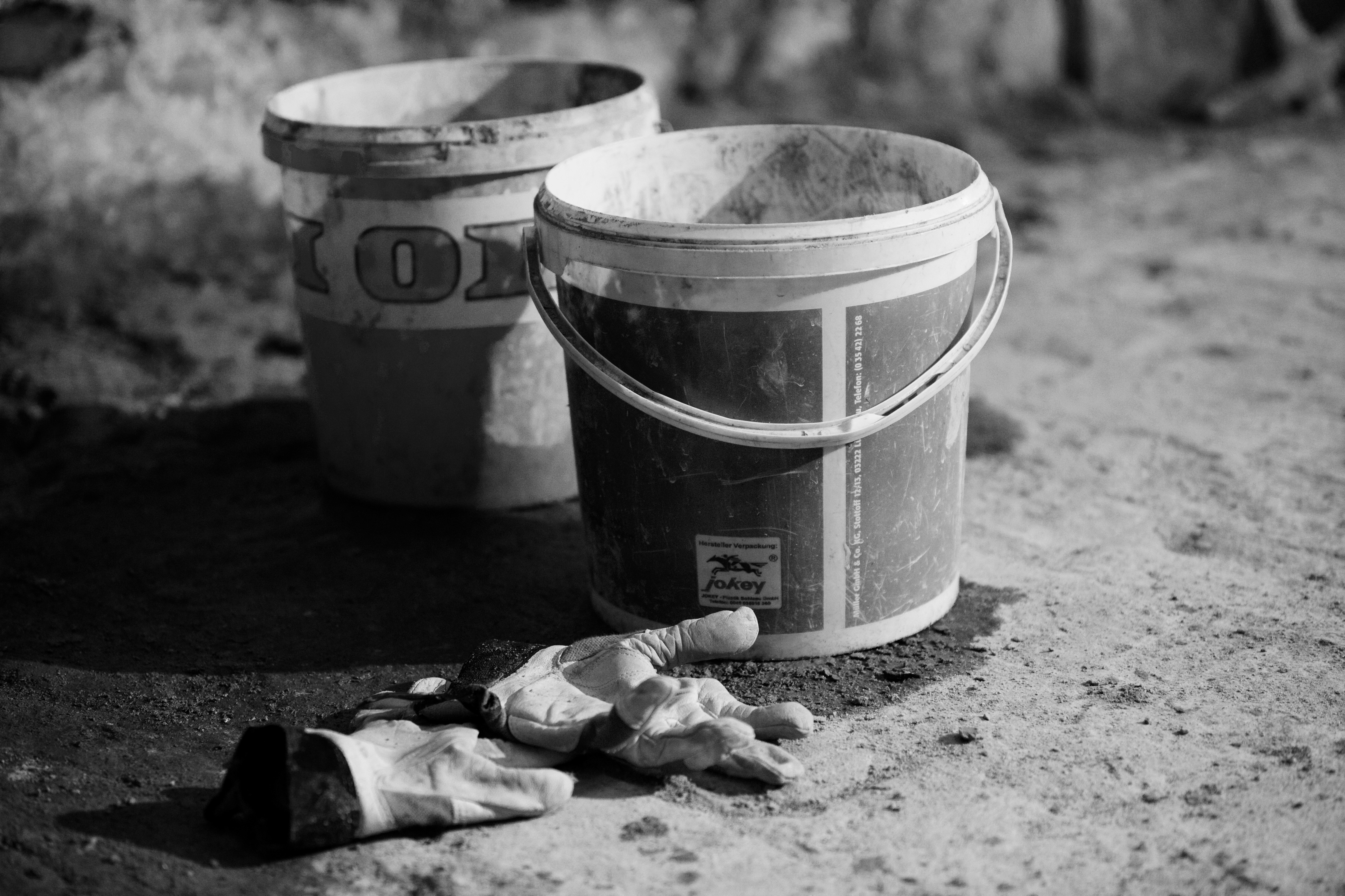 Cleaning supplies, bucket and gloves ready for a hygiene job