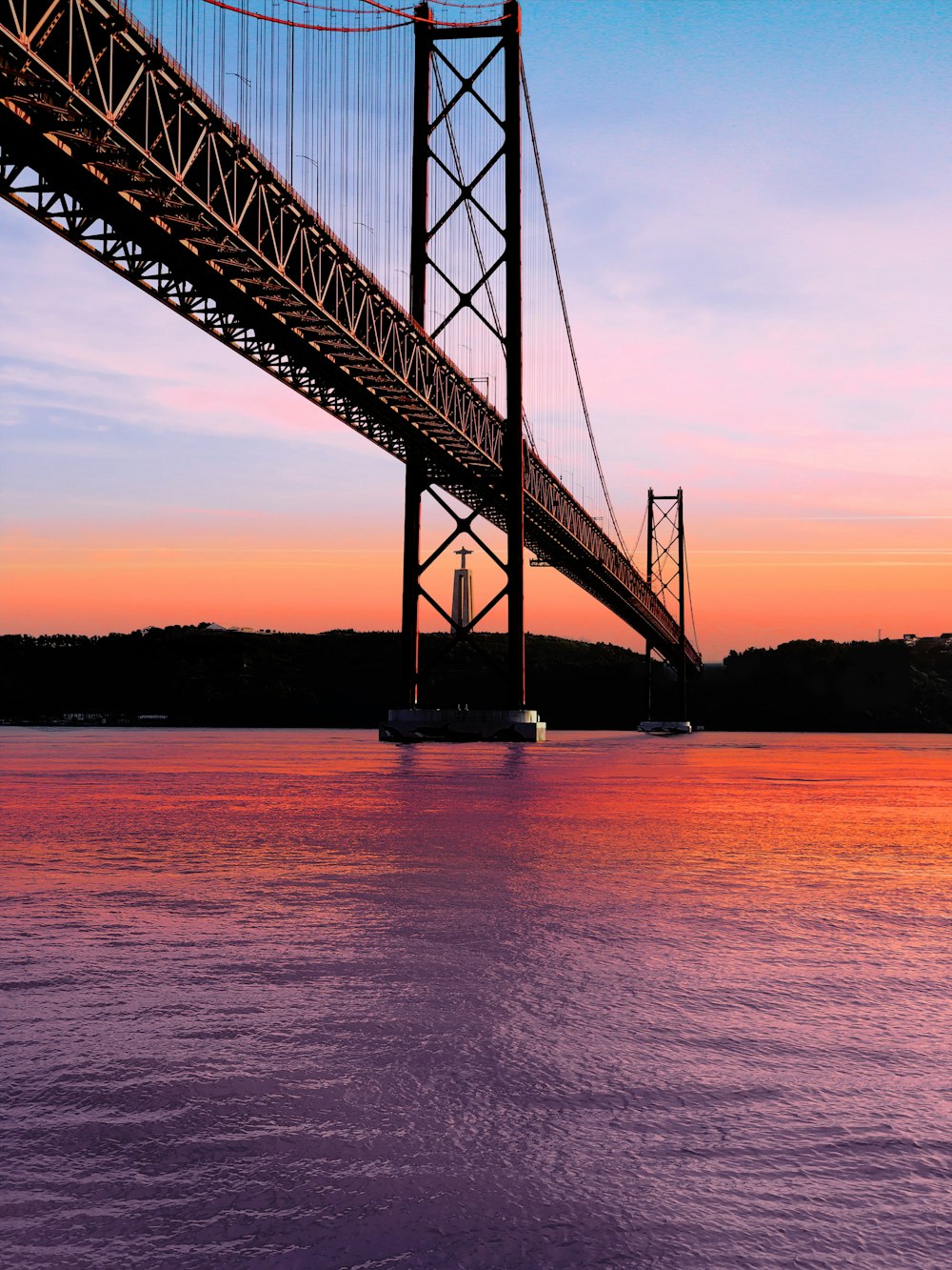 uma grande ponte que se estende sobre um grande corpo de água