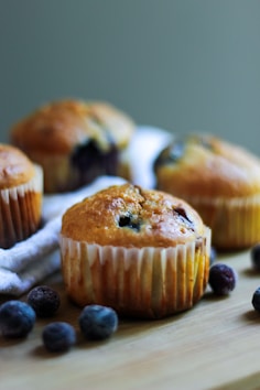 a close up of a muffin on a table