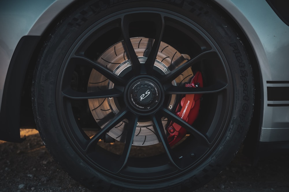 a close up of a tire on a car