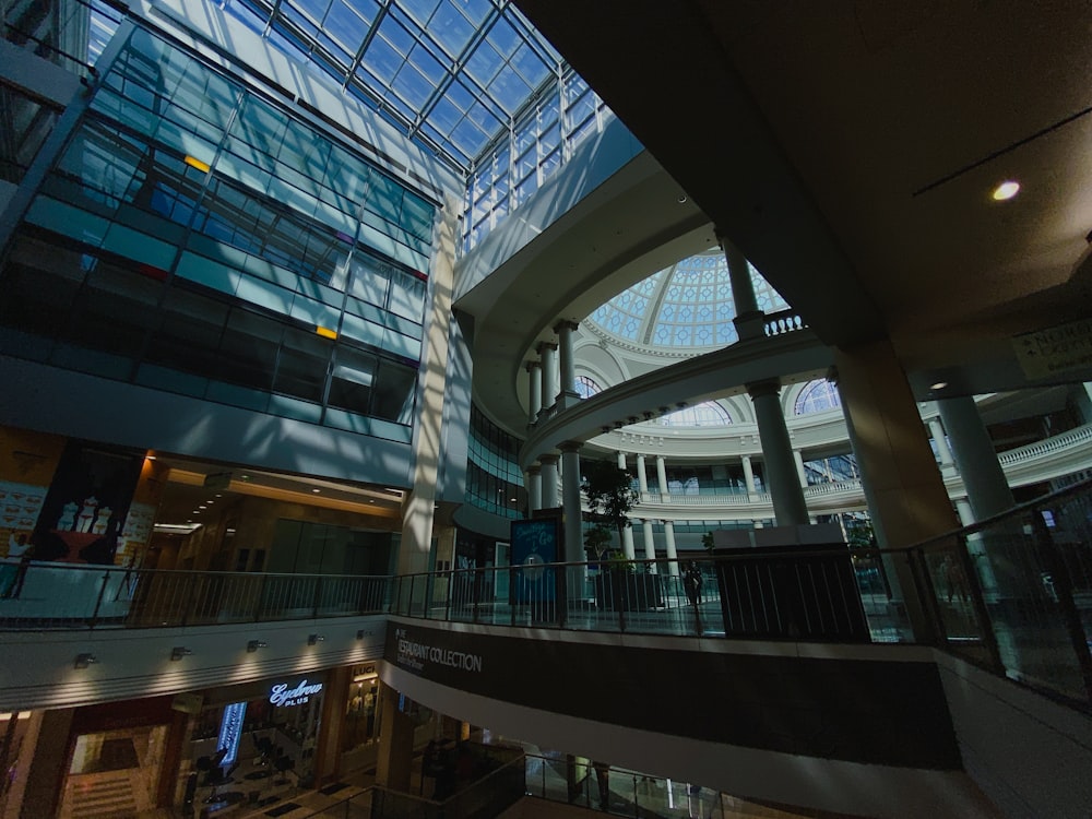 a large atrium with a skylight above it