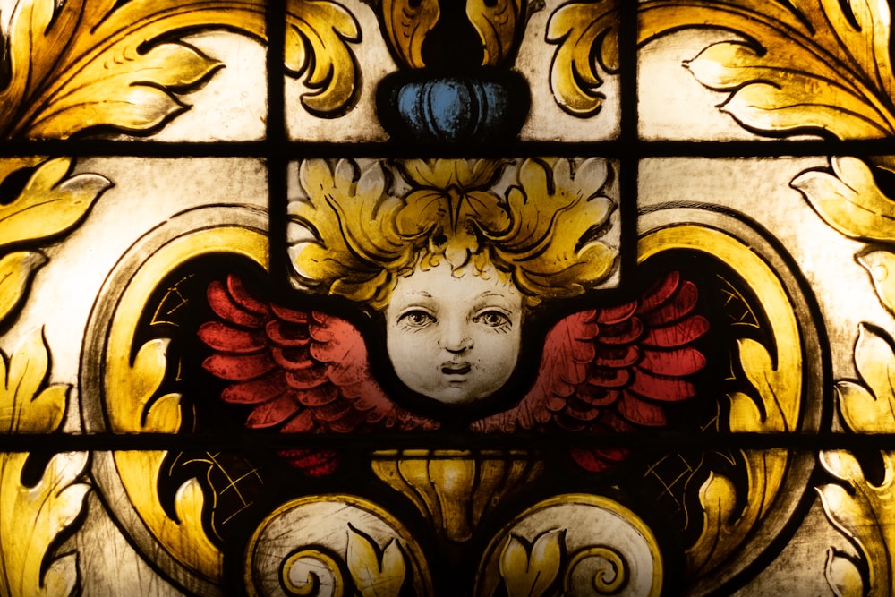 a close up of a stained glass window