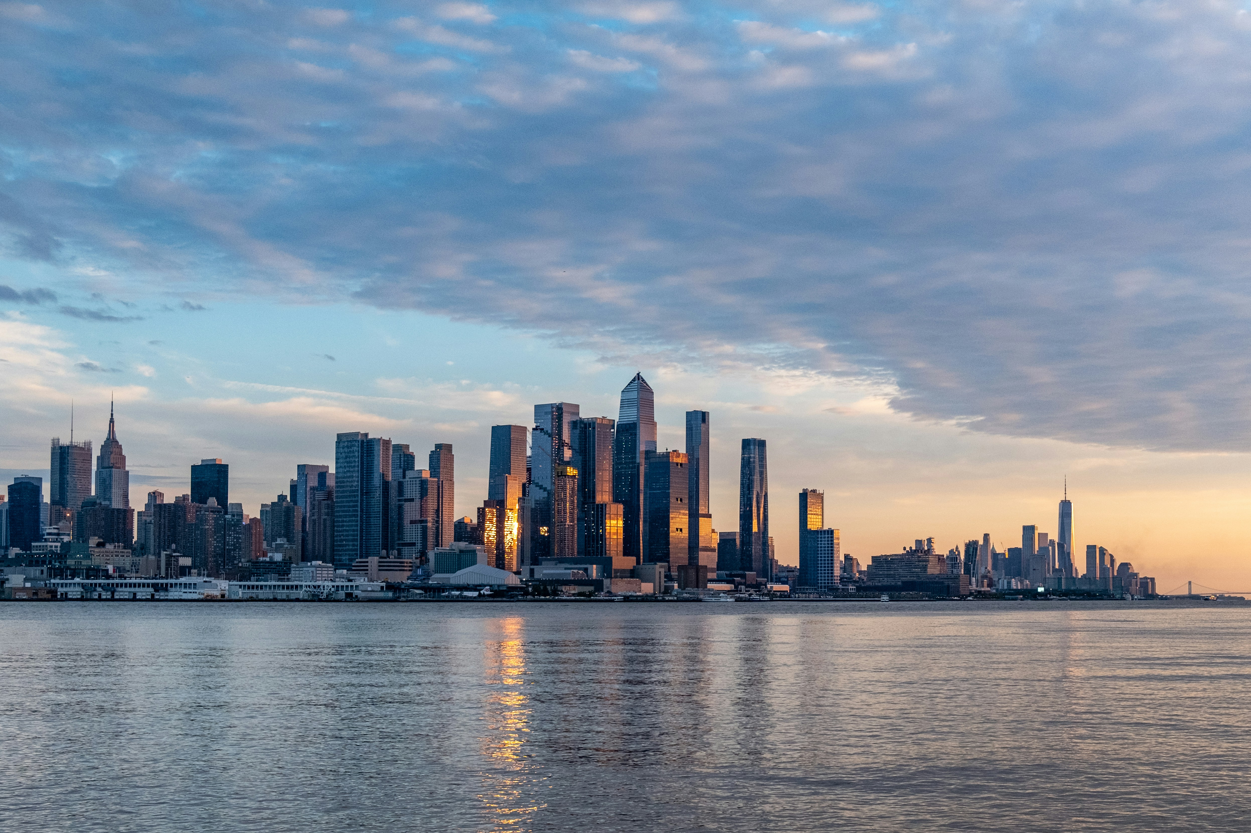 New York City skyline at sunset in the fall