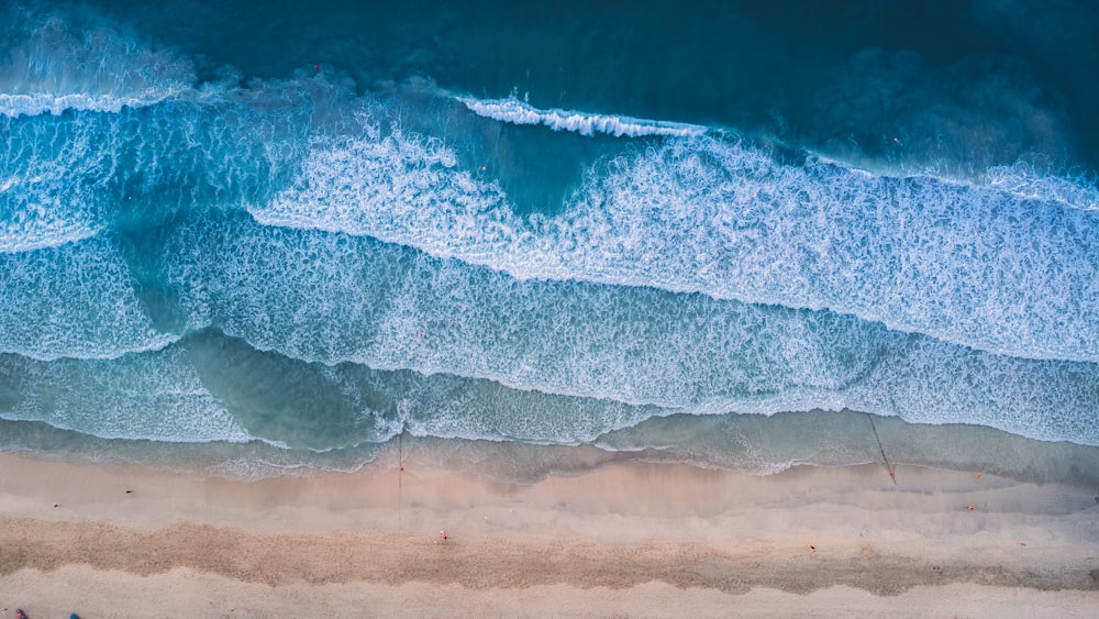 an aerial view of a beach and ocean