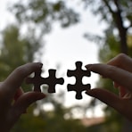 a person holding two pieces of a puzzle