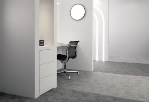 Contemporary office desk with clean lines and organized workspace.