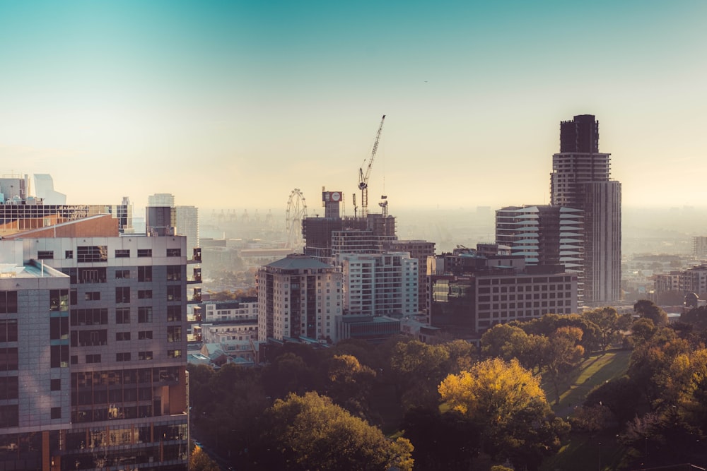 a view of a city with tall buildings