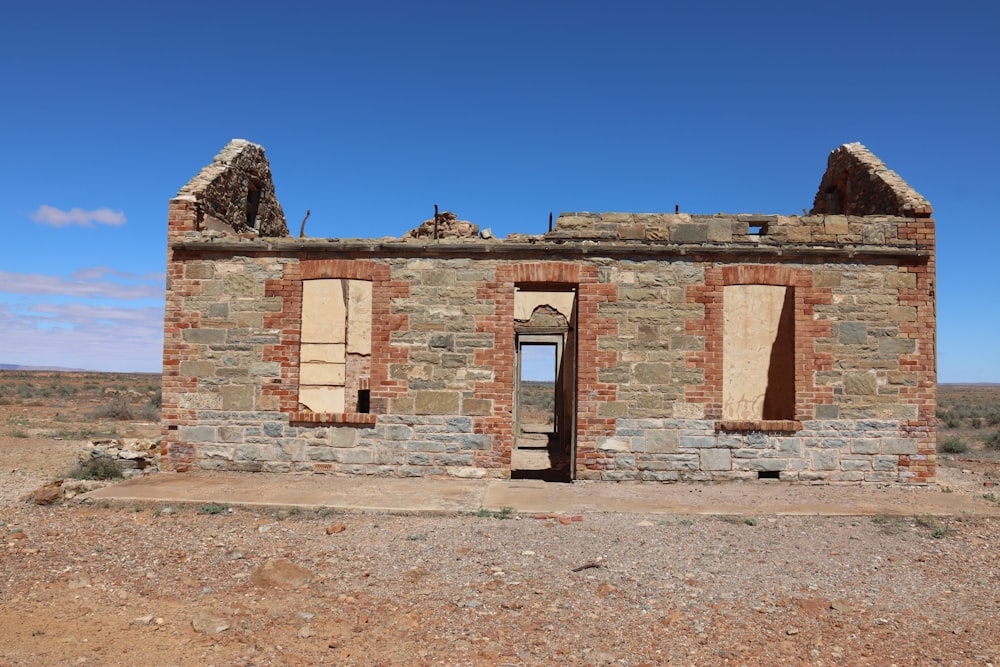 an old brick building in the middle of nowhere