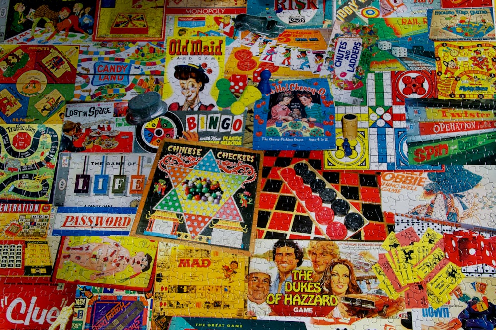 a wall covered in lots of different types of stickers