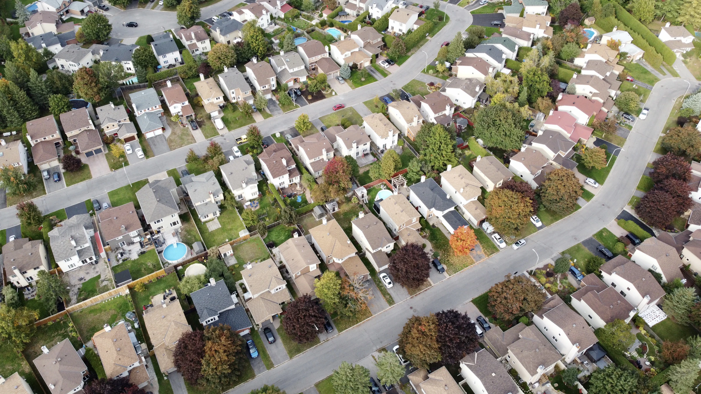 Aerial view of a single-family rental neighborhood