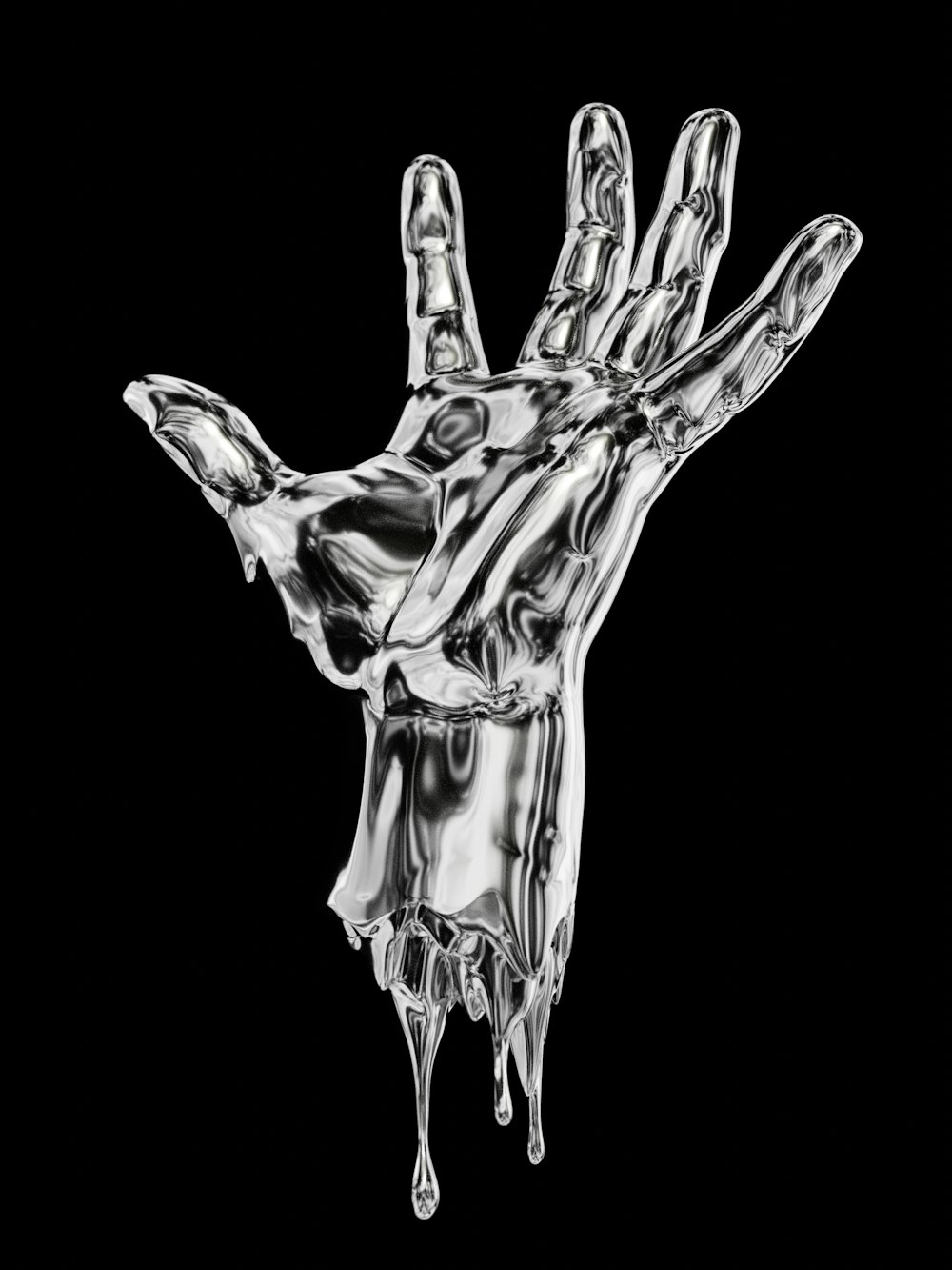 Una foto en blanco y negro de una mano goteando
