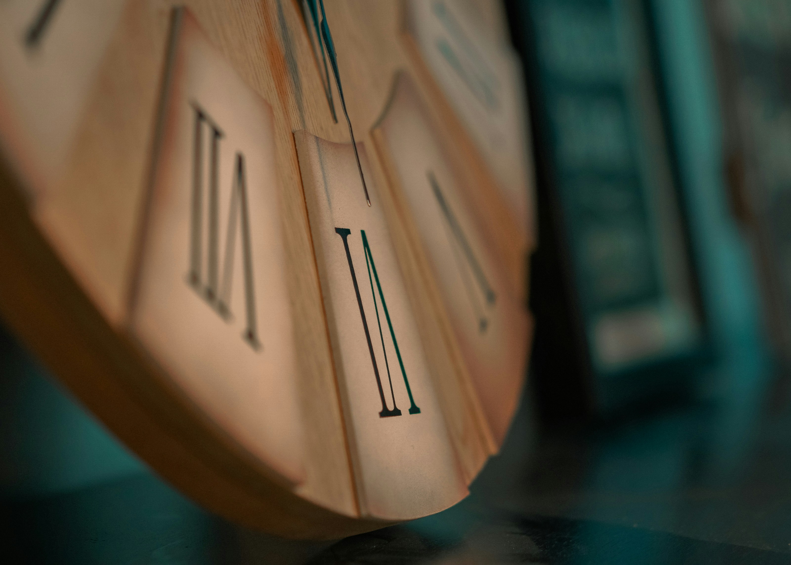 a close up of a wooden clock face