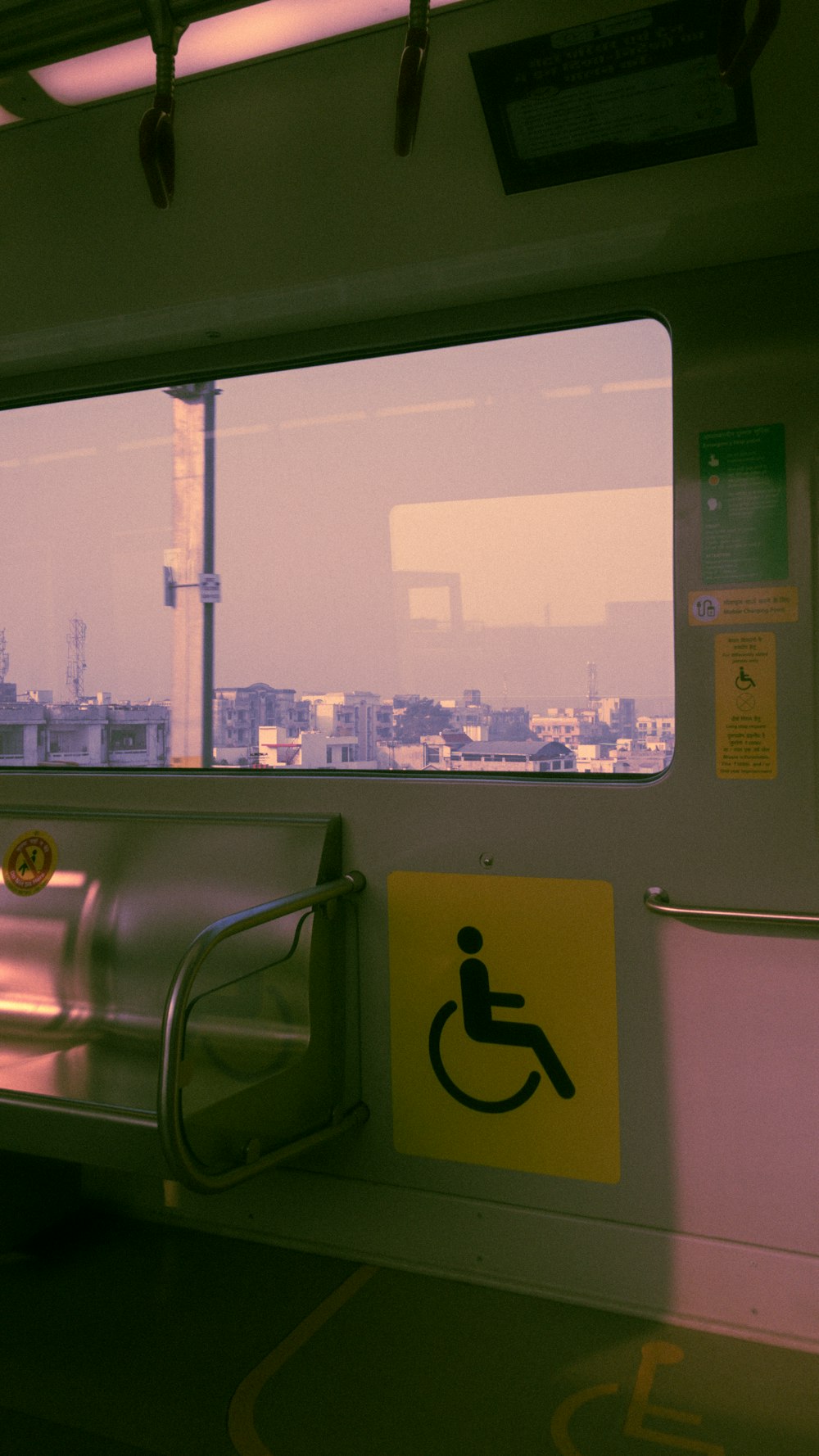 a view of a city from a train window