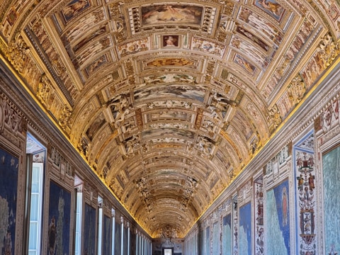 Close-up of detailed decorative paintwork with textured effects in a hallway