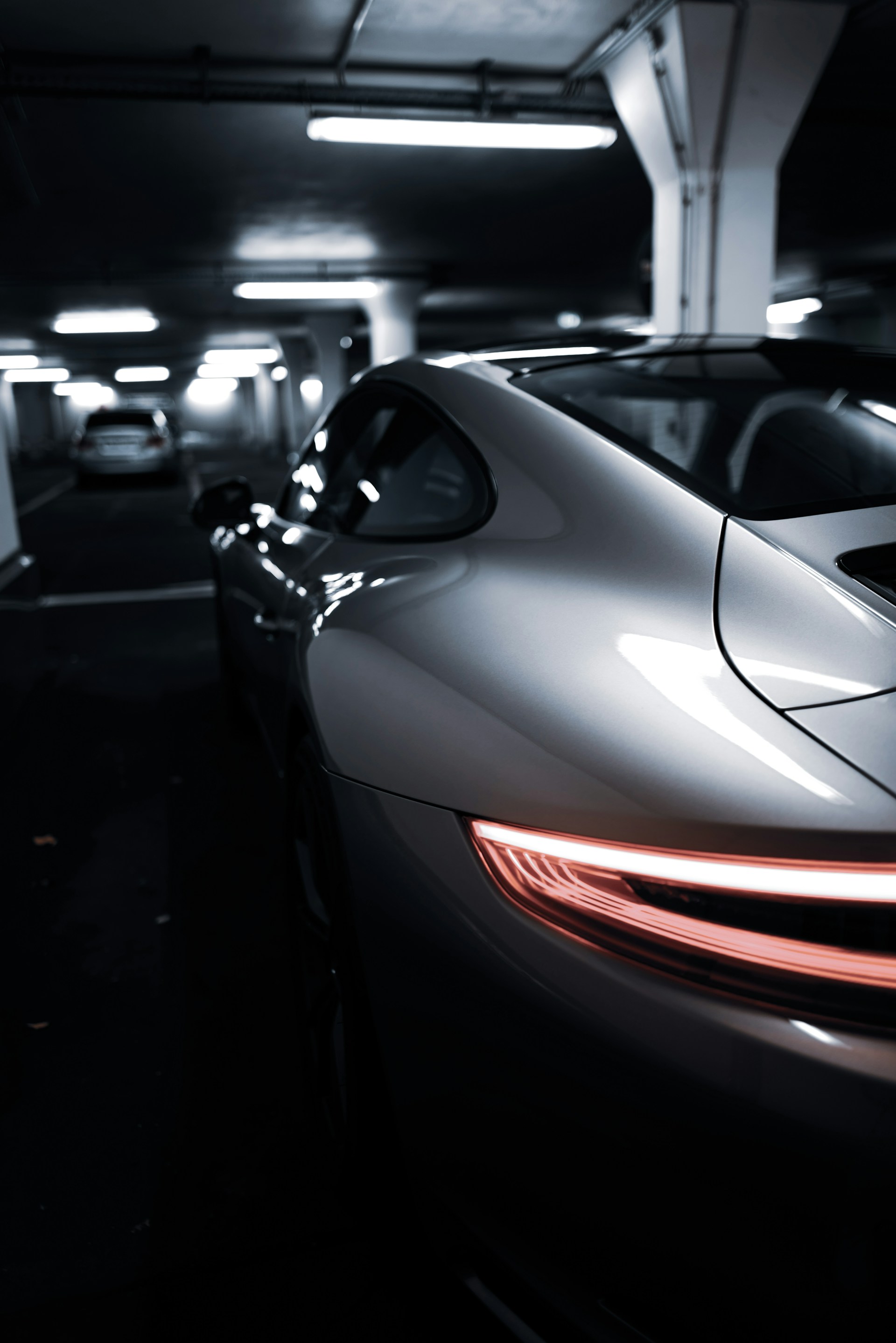 a car is parked in a parking garage