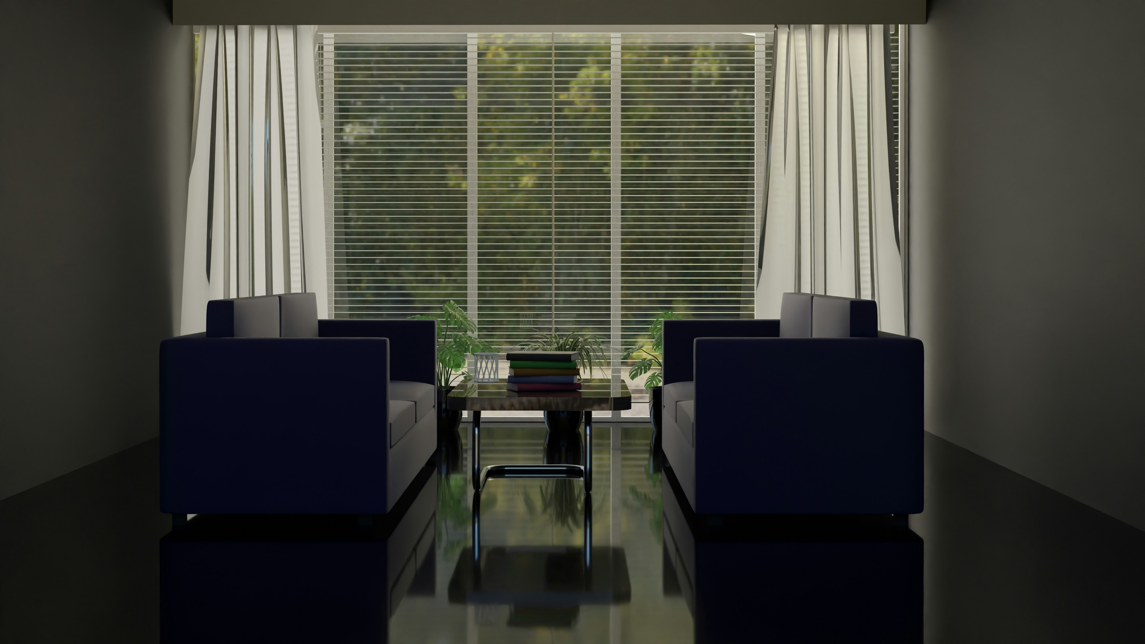 a living room with a couch and a table