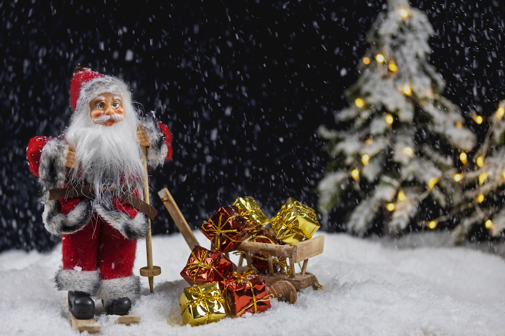 a christmas scene with a santa clause and a sleigh
