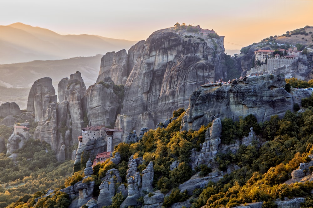 a mountain with a village on top of it