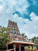 Panoramic view of the Shri Bhuteshwar Mahadev Mandir against a clear blue sky.