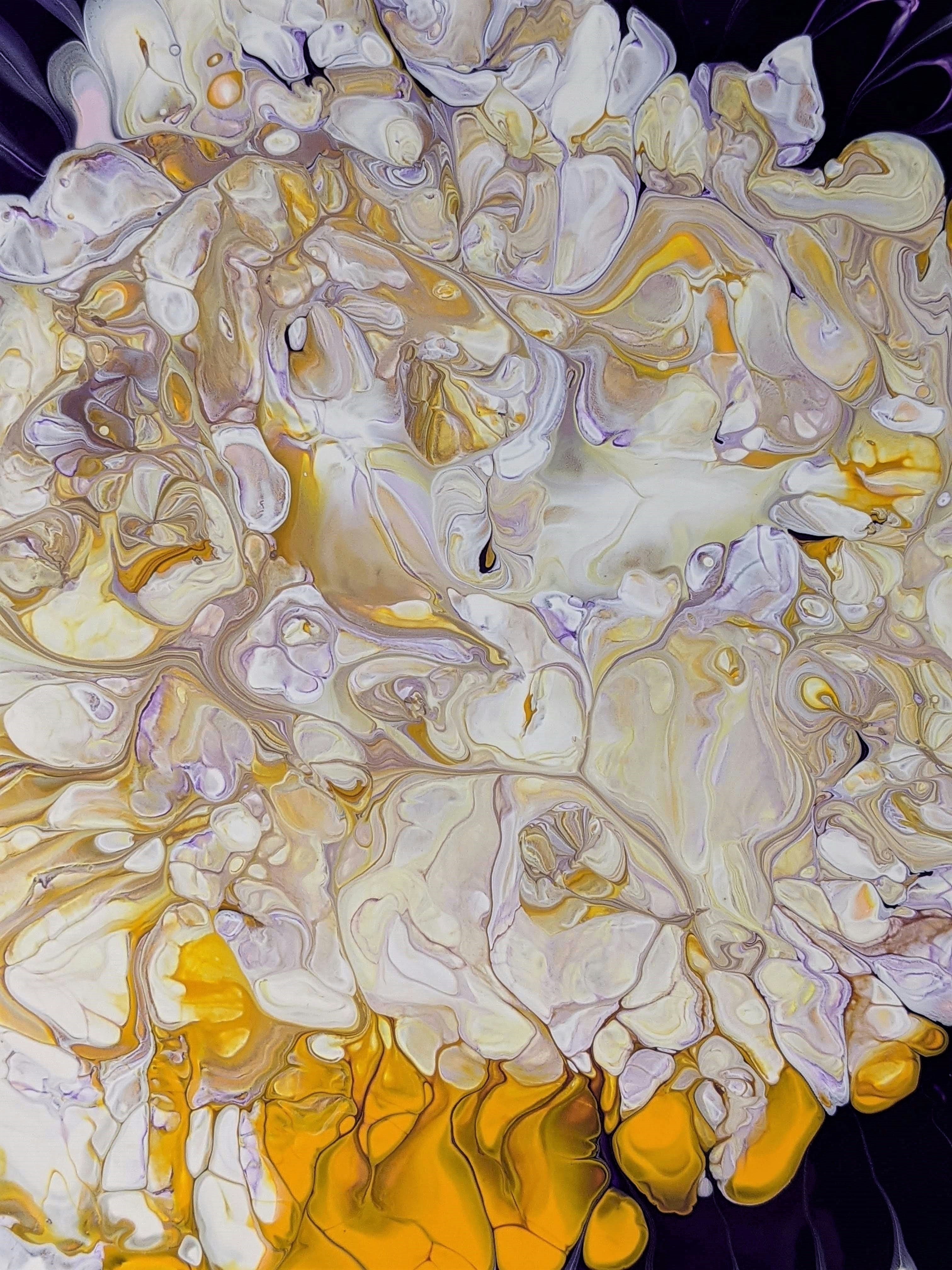 an abstract painting of yellow and white colors