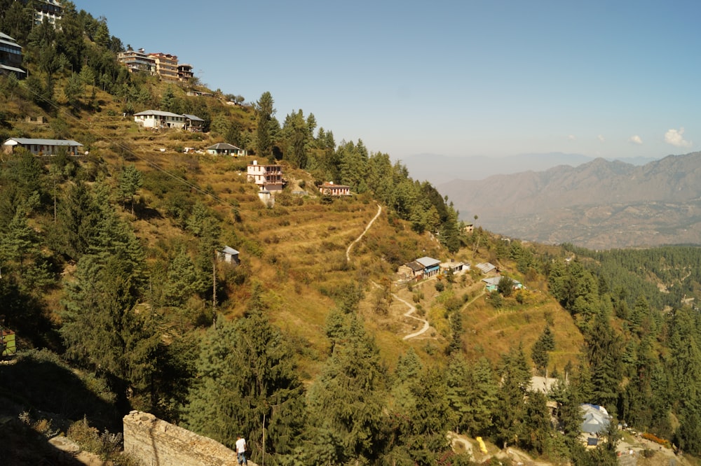 a view of a hillside with houses on it