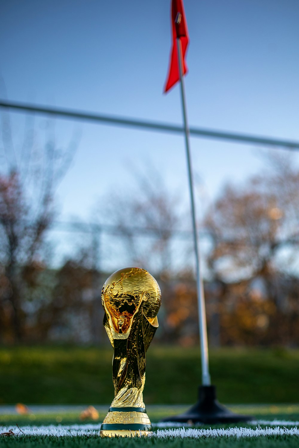 a soccer ball sitting on top of a field