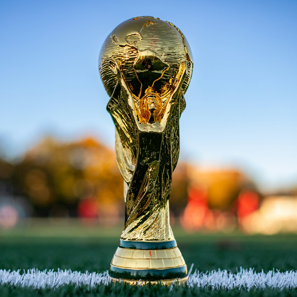 a close up of a soccer ball on a field