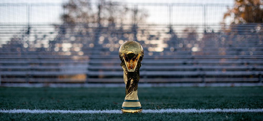 a soccer ball sitting on top of a soccer field