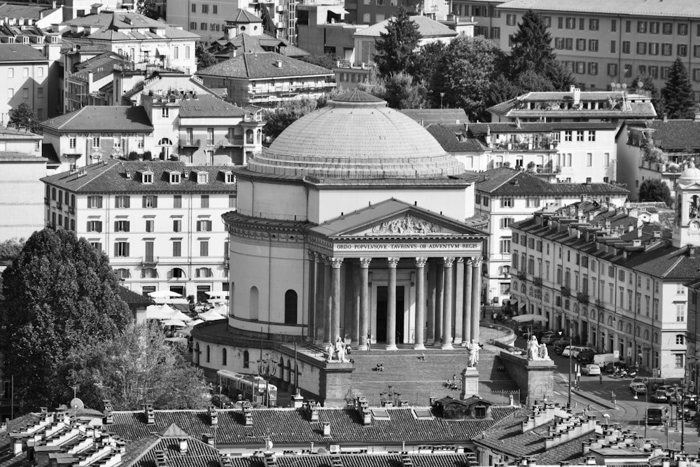 a black and white photo of a city