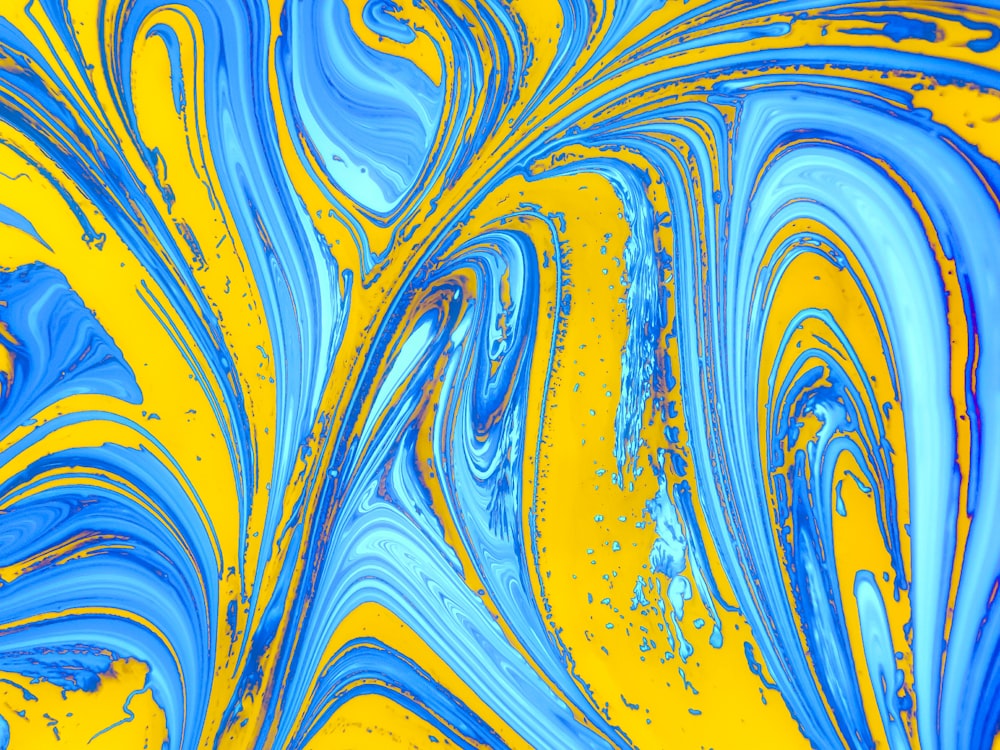 a yellow and blue abstract painting