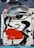 The artwork features a collage of torn and layered paper that includes sheet music and bold abstract shapes. Prominent black lines form the outline of a face with exaggerated features, such as large lips painted in vivid red. The background is a mix of distressed textures, blending gray, black, and hints of red, creating a sense of urban decay.