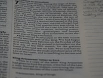 Printed text from a book on a page that contains passages related to biblical scripture, specifically mentioning events and people from the Bible. Some handwritten notes appear on the right margin of the page.