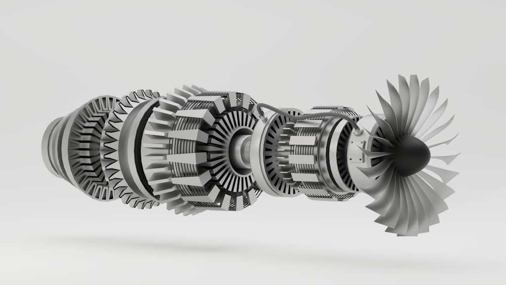 a close up of a jet engine on a white background