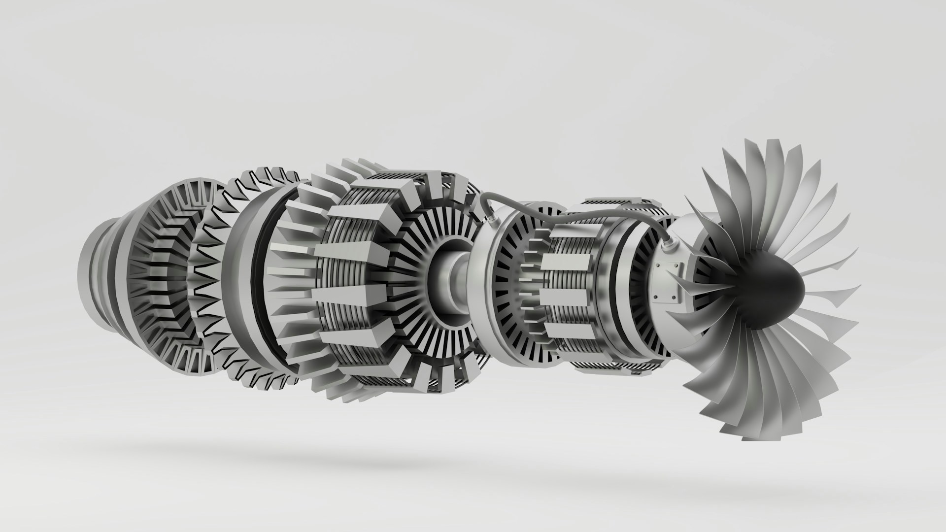a close up of a jet engine on a white background