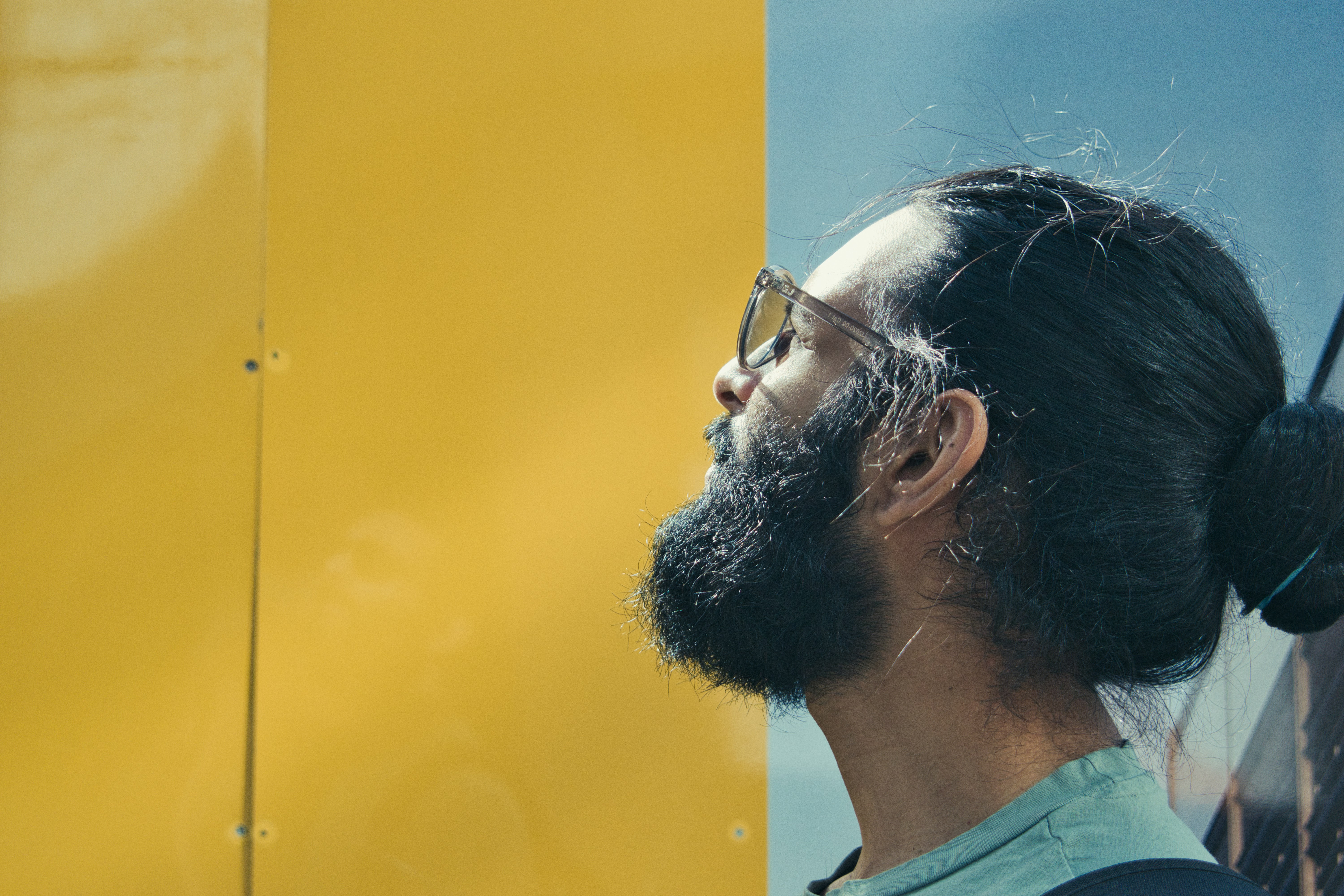 a man with a ponytail and a beard