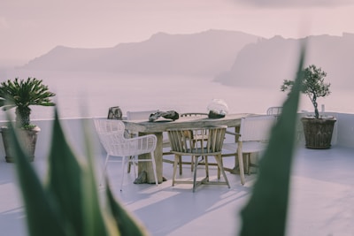 An elegant dining setup with ocean views.