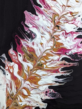 a painting of a leaf with a black background