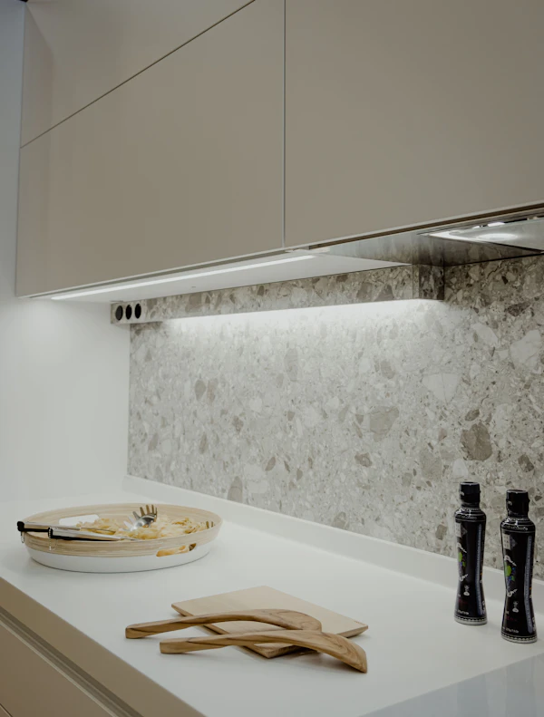 Stone countertop and backsplash detail