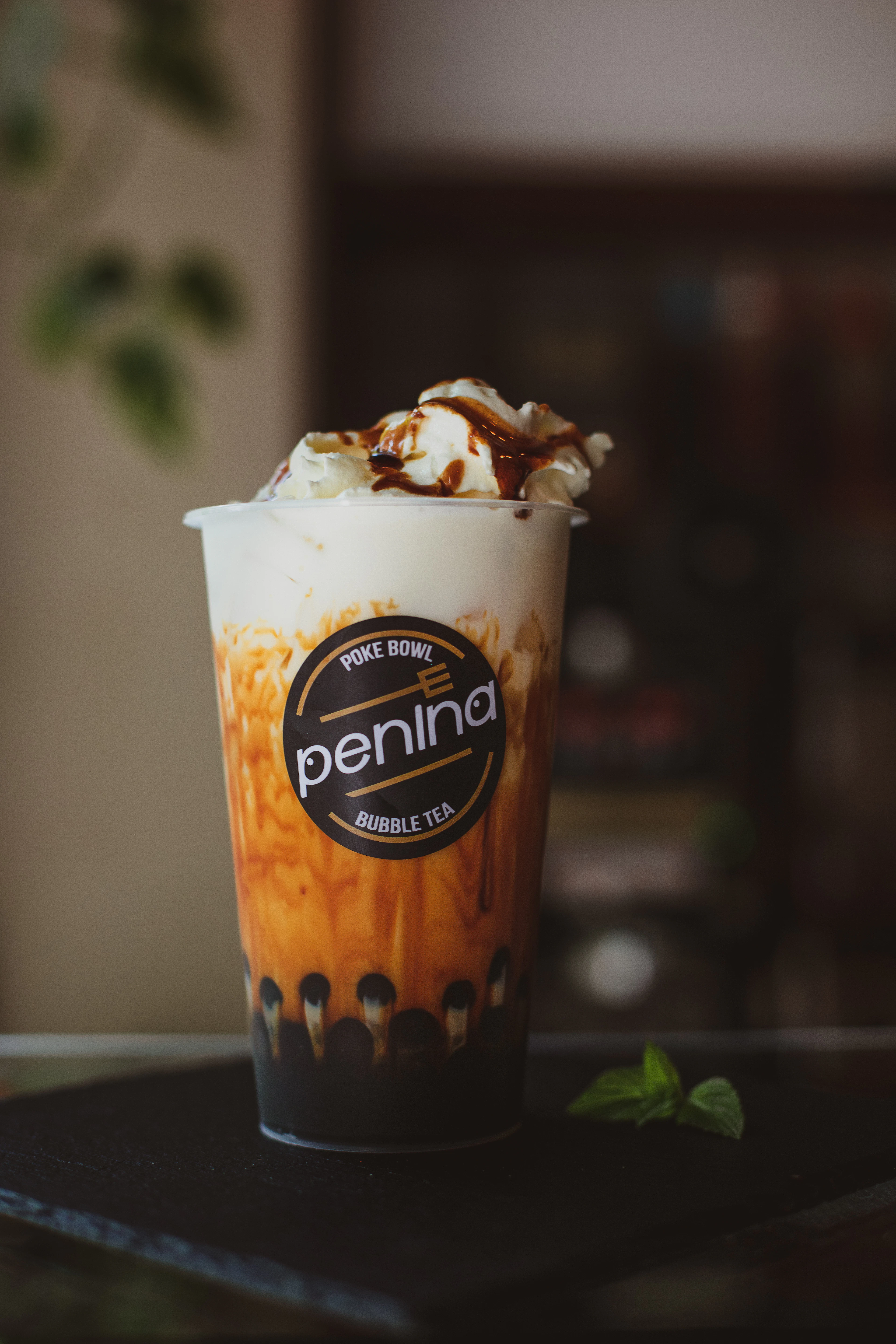 Iced milk tea in a tall glass