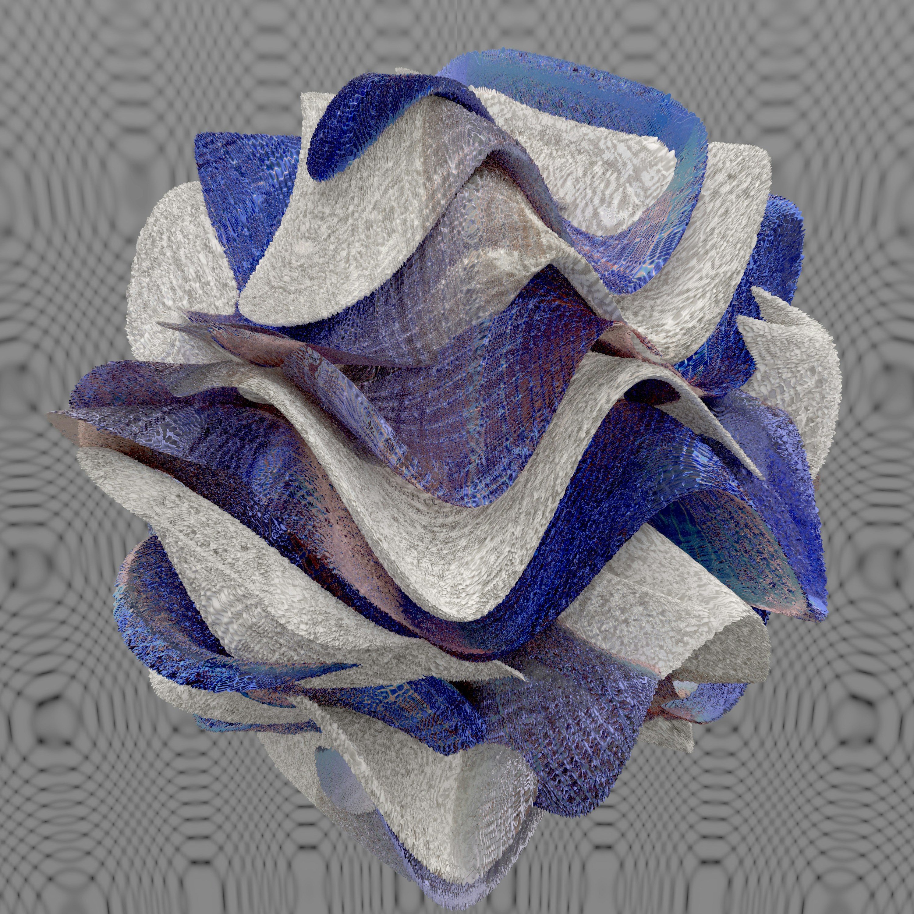 a close up of a blue and white object