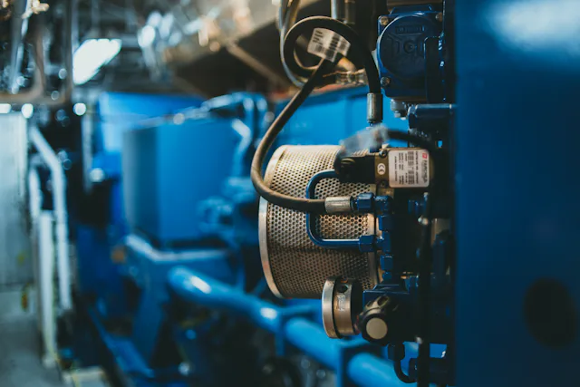 Close-up of a blue electrical equipment panel