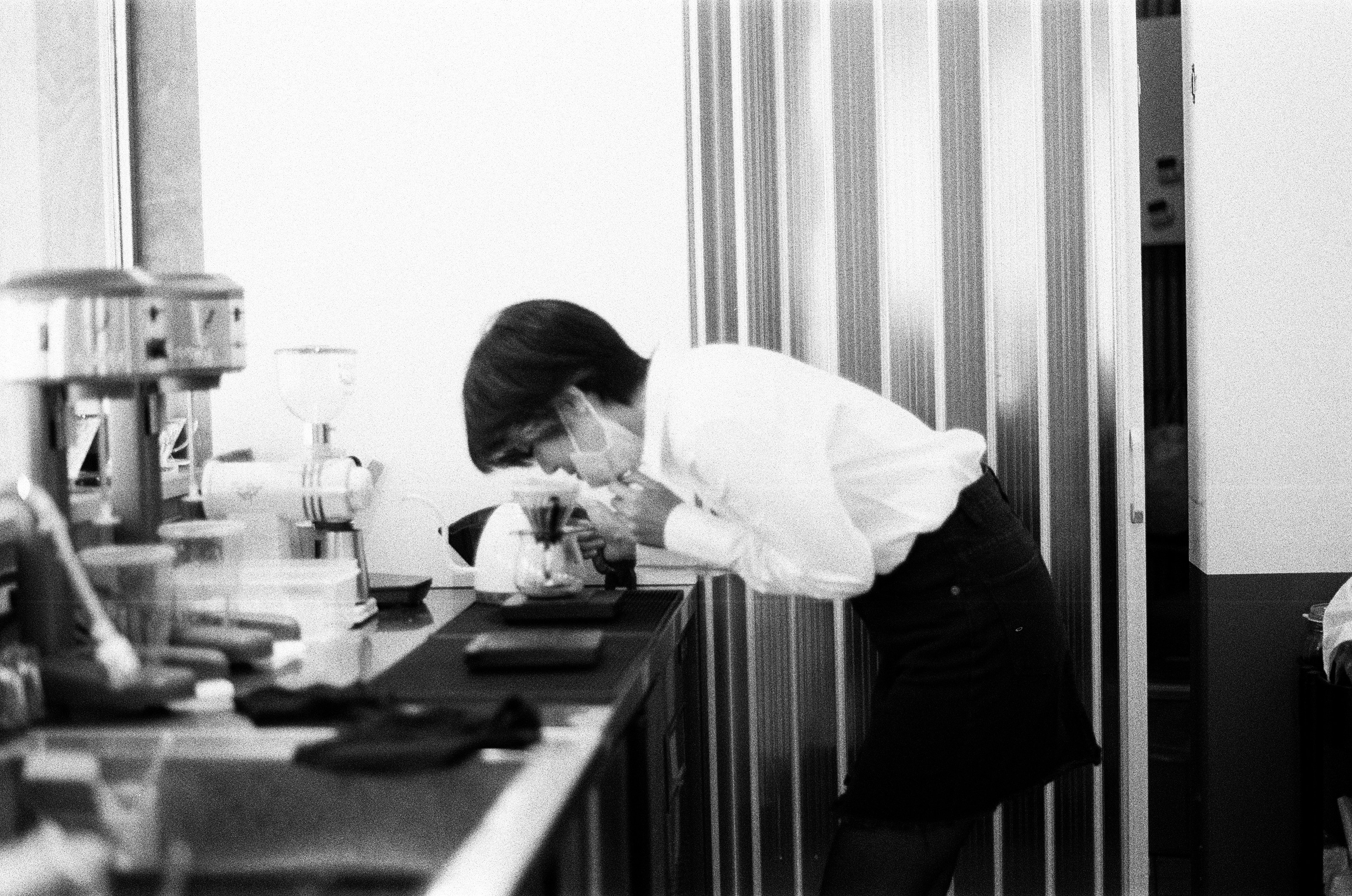 Japanese office worker thinking