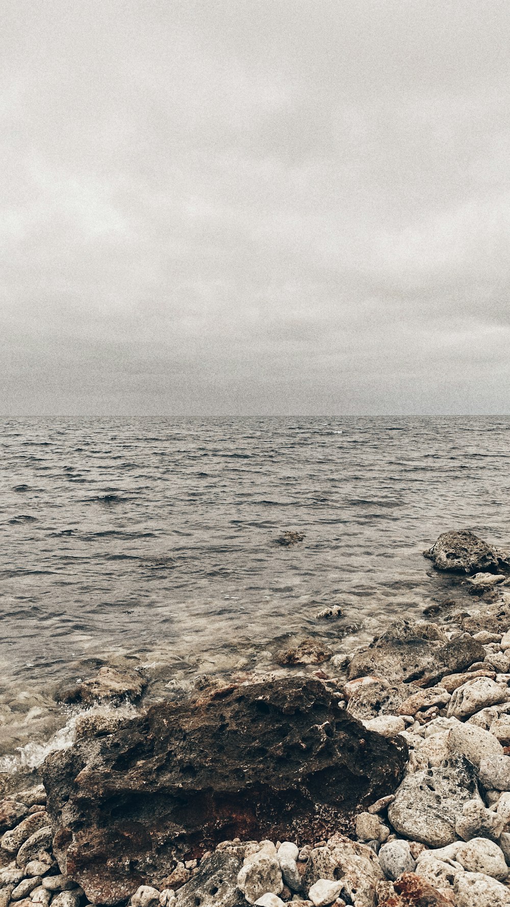 a person standing on a rocky beach next to the ocean