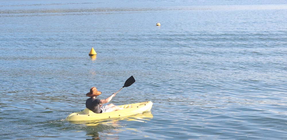 a person in a kayak paddling on the water